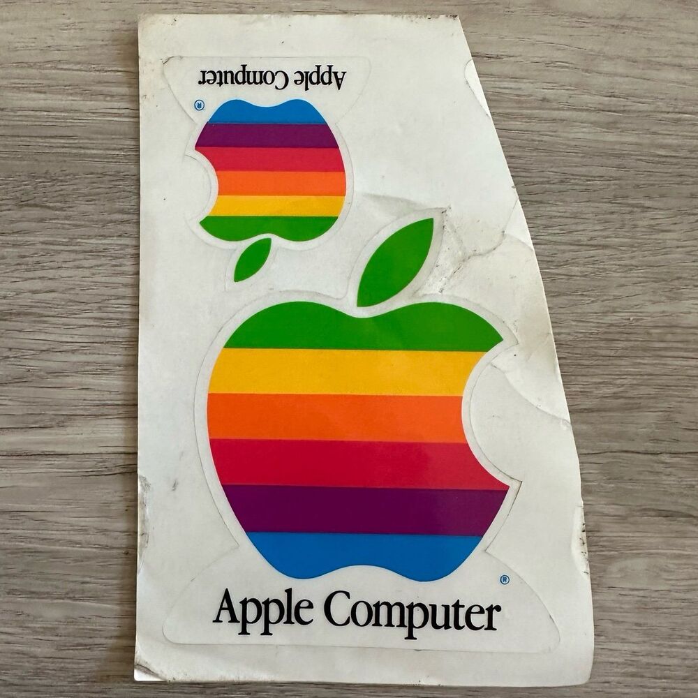 Vintage 1990s Apple Computer Rainbow Striped Apple Stickers